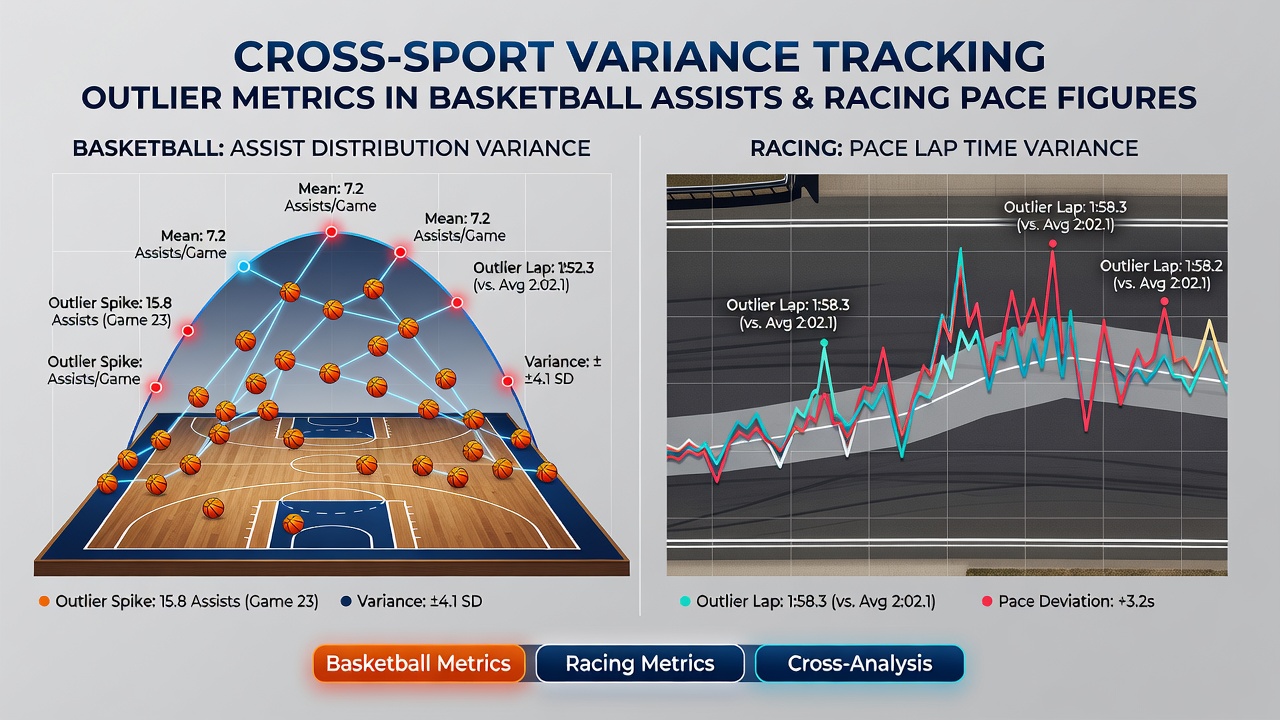 Detailed racing pace chart showing sectional times alongside basketball assist distribution graph