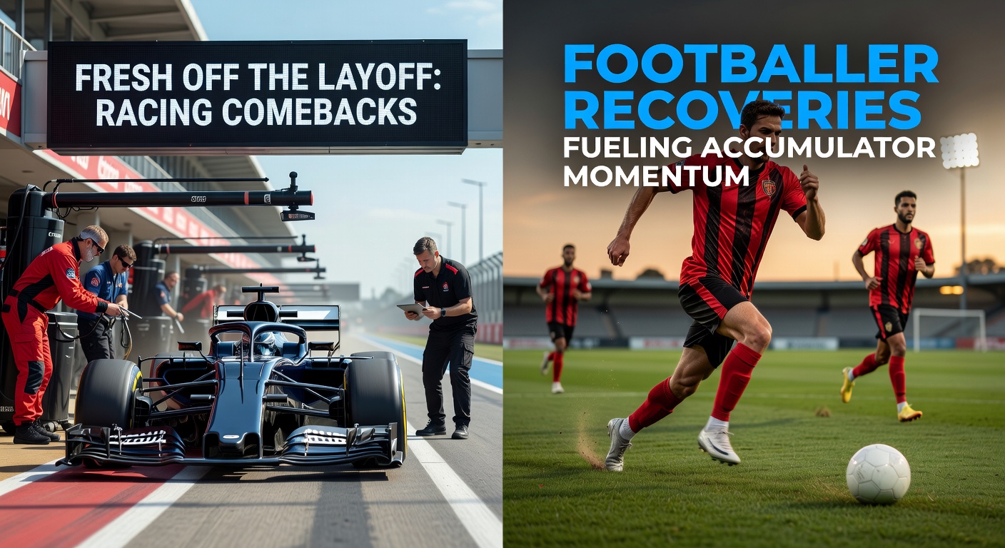Split image of a jockey urging a laid-off horse to victory and a footballer sprinting past opponents after injury return