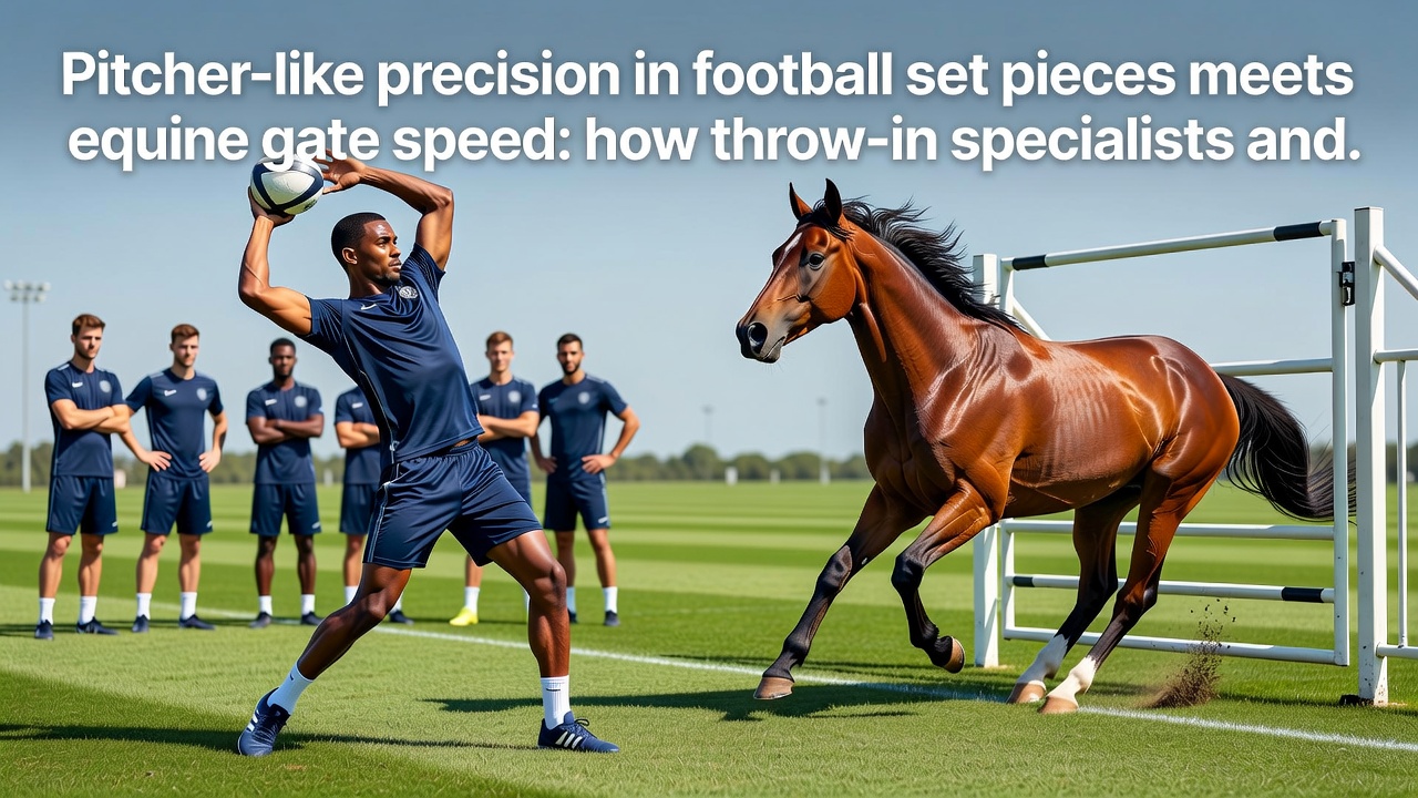 Detailed view of a horse accelerating from the starting gate alongside a football player preparing a specialized throw-in technique, highlighting the precision elements used in cross-sport accumulator strategies